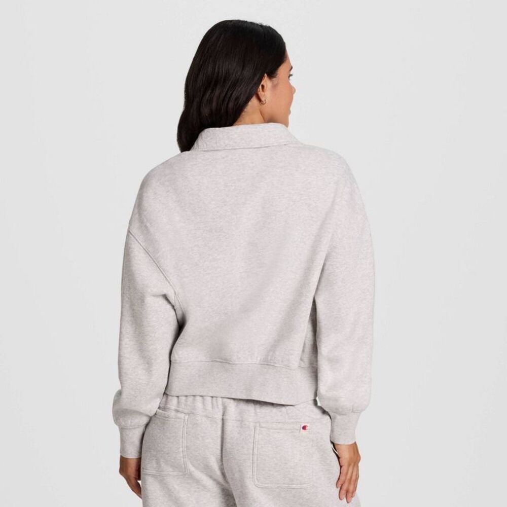 Champion - Women's Long Sleeve Fleece 1/4 Snap Cropp Gray - Picture 2 of 4